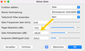 Wählen Sie als Gate-Schwellwert -48dB als Startwert aus..